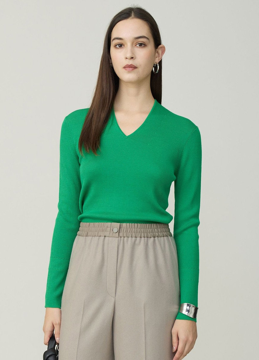 定番配色設計V領針織衫